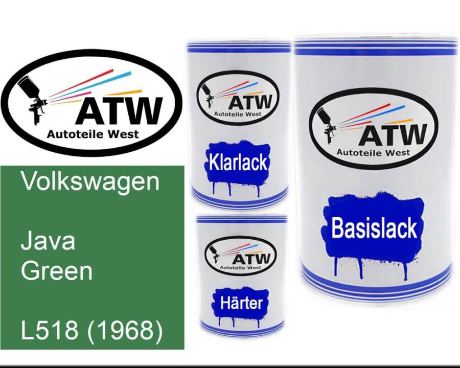 Volkswagen, Java Green, L518 (1968): 500ml Lackdose + 500ml Klarlack + 250ml Härter - Set, von ATW Autoteile West.